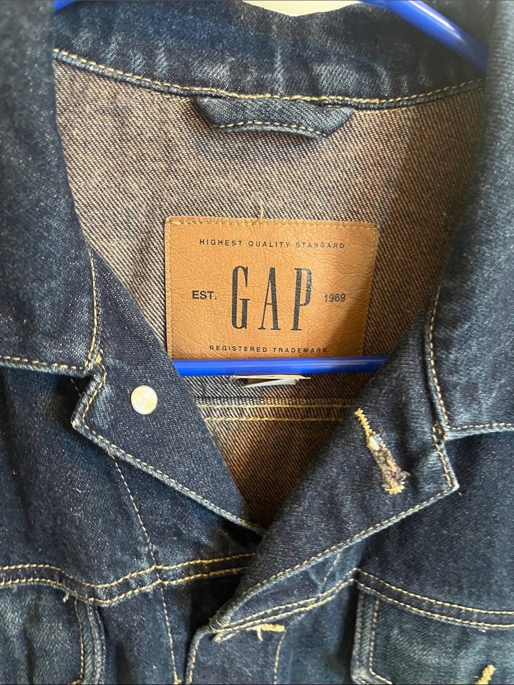 GAP Leather Patch Dark Indigo Denim Jacket